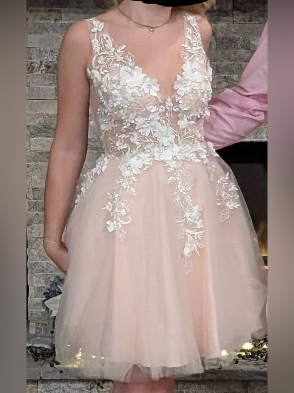 Blush Pink Floral Tulle Cocktail Dress